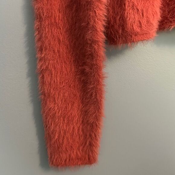 Pilcro Anthropologie Eyelash Sweater Small Pink Fuzzy Scoop neck Cropped Sweater - Picture 4 of 5